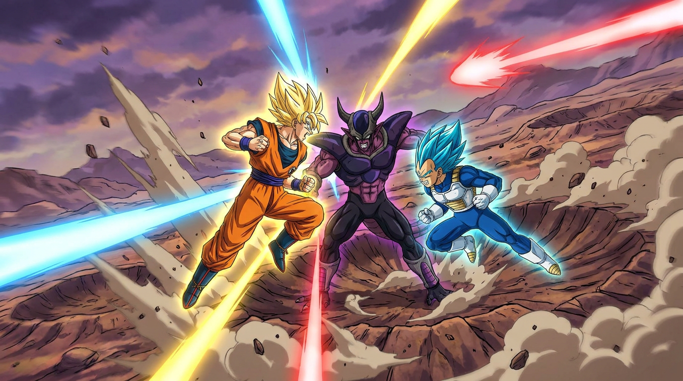Close-up of Dragon Ball Z Fusion World trading cards featuring iconic characters and vibrant artwork.